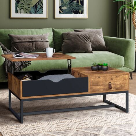 Mesa de centro CHICAGO con tablero elevable, 1 cajón, diseño industrial