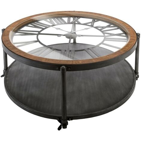 Mesa de centro 'Chrono' - metal y madera D. 90 cm - Atmosphera créateur d'intérieur
