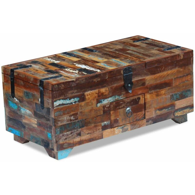 

Mesa de centro cofre de madera maciza reciclada 80x40x35 cm