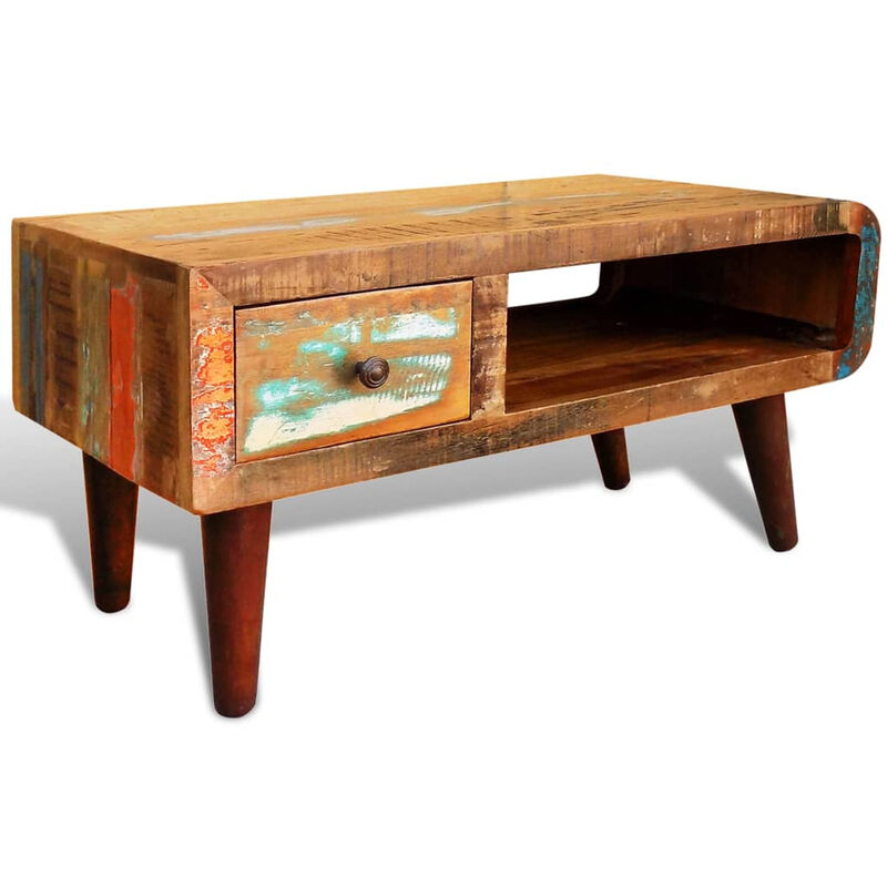 

Mesa de centro con 1 cajon bordes curvados de madera reciclada