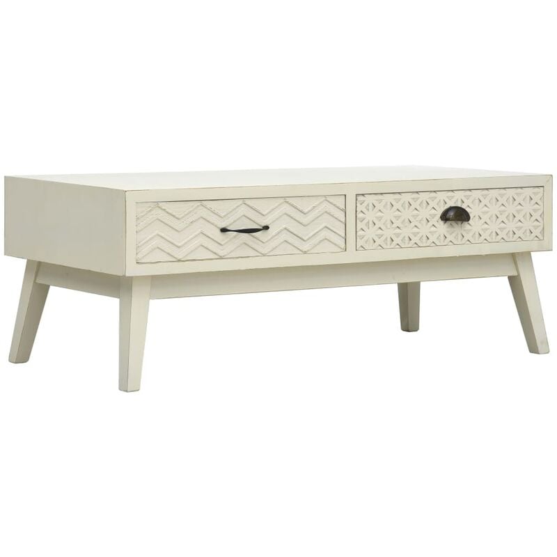 

vidaXL Mesa de centro con 2 cajones tallados madera gris 110x50x40 cm - Gris