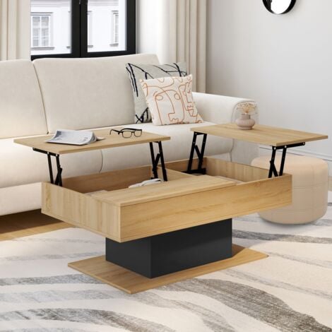 IDMARKET Mesa de centro con 2 tableros elevables EDEN madera y negro