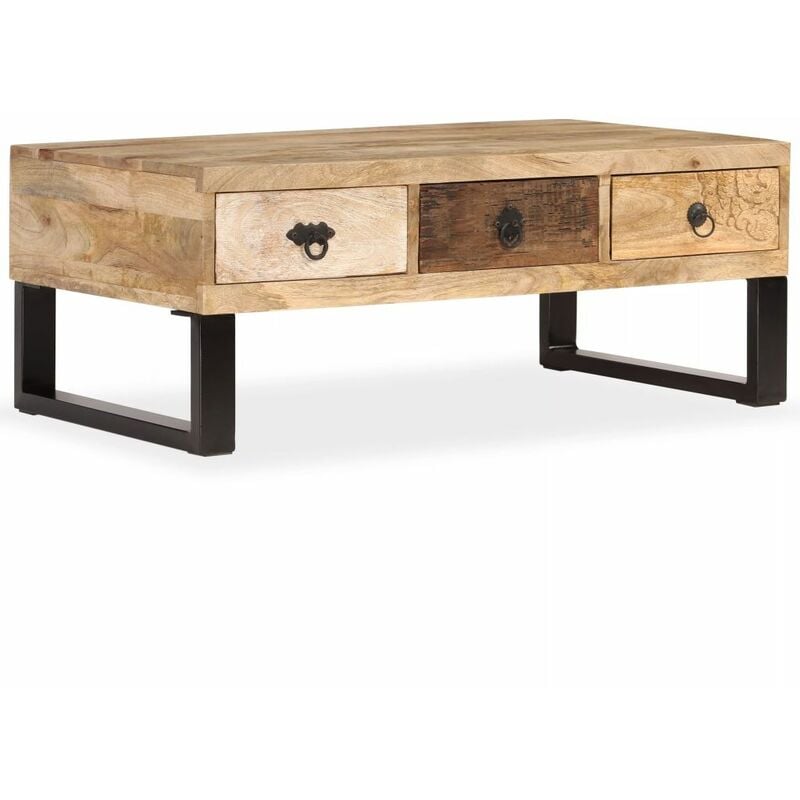 

Mesa de centro con 3 cajones madera maciza de mango 90x50x35 cm