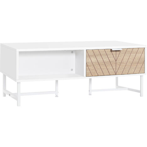 Mesa de Centro con Cajón Estante Abierto y Patas Elevadas de Metal Mesa de Café Nórdica para Salón Sofá Dormitorio 100x50x40 cm