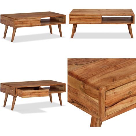 Mesa de centro con cajón tallado madera maciza 100x50x40 cm - Mesa de madera - Mesa de centro de acacia
