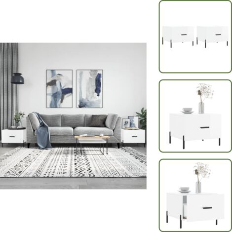 Mesa de centro con cajón - vidaXL Mesa de centro 2 uds madera ingeniería blanco brillo 50x50x40cm - Mesa de centro de hierro