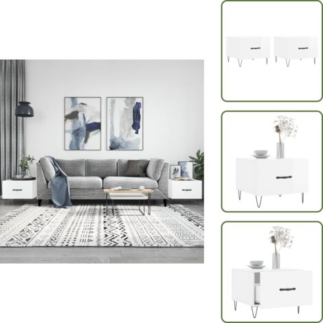 Mesa de centro con cajón - vidaXL Mesa de centro 2 uds madera ingeniería blanco brillo 50x50x40cm - Mesa de centro de hierro