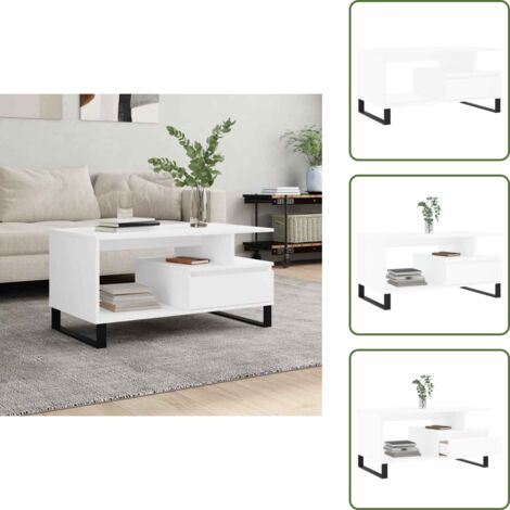 Mesa de centro con cajón - vidaXL Mesa de centro madera contrachapada blanca 90x49x45 cm - Mesa de centro moderna