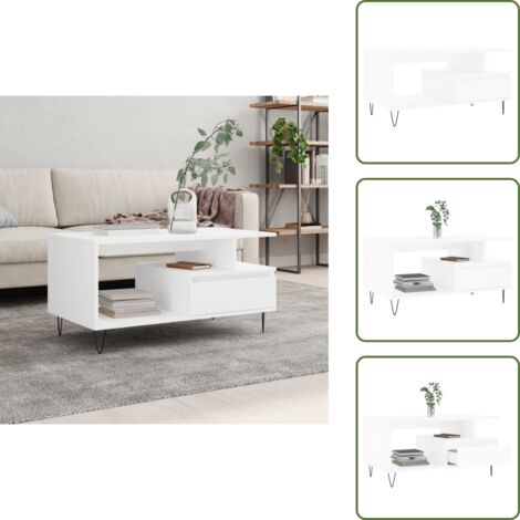 Mesa de centro con cajón - vidaXL Mesa de centro madera contrachapada blanca 90x49x45 cm - Mesa de centro moderna