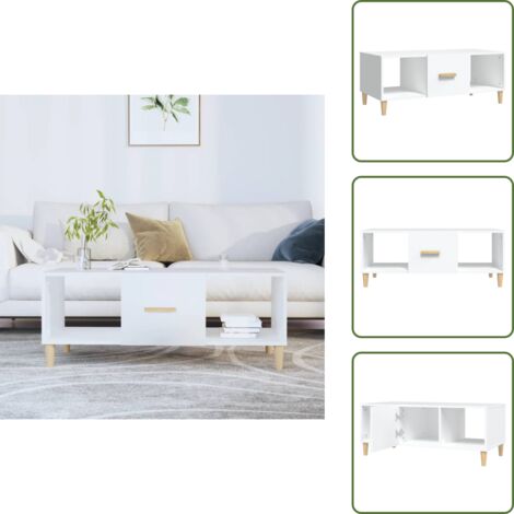 Mesa de centro con cajón - vidaXL Mesa de centro madera contrachapada blanco 102x50x40 cm - Mesa de centro con compartimentos