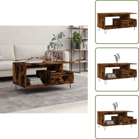 Mesa de centro con cajón - vidaXL Mesa de centro madera contrachapada roble ahumado 90x49x45 cm - Mesa de centro moderna