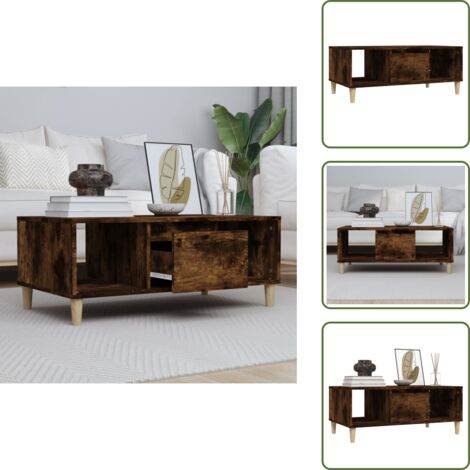 Mesa de centro con cajón - vidaXL Mesa de centro madera contrachapada roble ahumado 90x50x36,5 cm - Mesa de centro con compartimentos