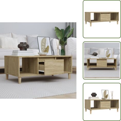 Mesa de centro con cajón - vidaXL Mesa de centro madera contrachapada roble Sonoma 90x50x36,5 cm - Mesa de centro con compartimentos