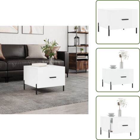 Mesa de centro con cajón - vidaXL Mesa de centro madera de ingeniería brillo blanco 50x50x40 cm - Mesa de centro de ingeniería