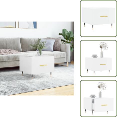 Mesa de centro con cajón - vidaXL Mesa de centro madera de ingeniería brillo blanco 50x50x40 cm - Mesa de centro de ingeniería