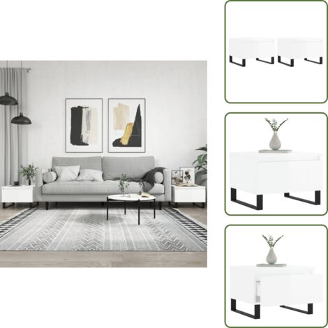 Mesa de centro con cajón - vidaXL Mesas centro 2 uds madera ingeniería blanco brillo 50x46x35 cm - Mesa de centro moderna