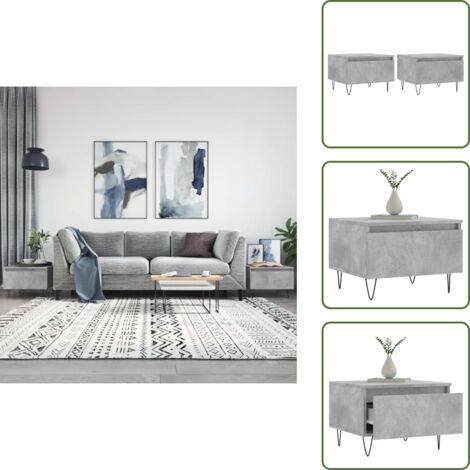 Mesa de centro con cajón - vidaXL Mesas centro 2 uds madera ingeniería gris hormigón 50x46x35 cm - Mesa de centro moderna