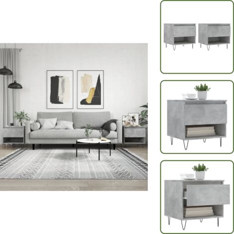 Mesa de centro con cajón - vidaXL Mesas centro 2 uds madera ingeniería gris hormigón 50x46x50 cm - Mesa de centro moderna