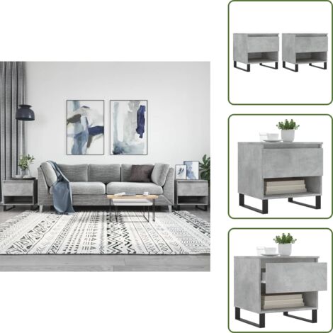 Mesa de centro con cajón - vidaXL Mesas centro 2 uds madera ingeniería gris hormigón 50x46x50 cm - Mesa de centro moderna