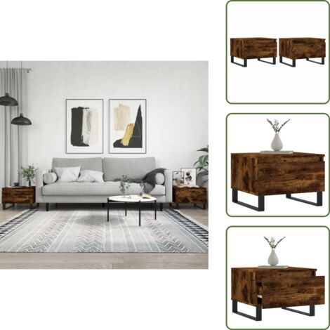 Mesa de centro con cajón - vidaXL Mesas centro 2 uds madera ingeniería roble ahumado 50x46x35 cm - Mesa de centro moderna