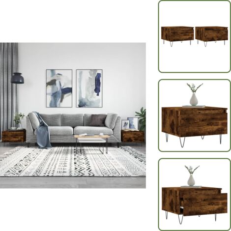 Mesa de centro con cajón - vidaXL Mesas centro 2 uds madera ingeniería roble ahumado 50x46x35 cm - Mesa de centro moderna
