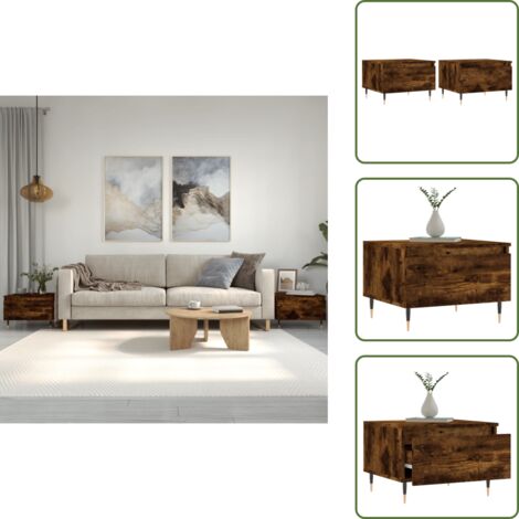 Mesa de centro con cajón - vidaXL Mesas centro 2 uds madera ingeniería roble ahumado 50x46x35 cm - Mesa de centro moderna