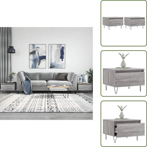 Mesa de centro con cajón - vidaXL Mesas de centro 2 uds madera ingeniería gris Sonoma 50x46x35 cm - Mesa de centro moderna