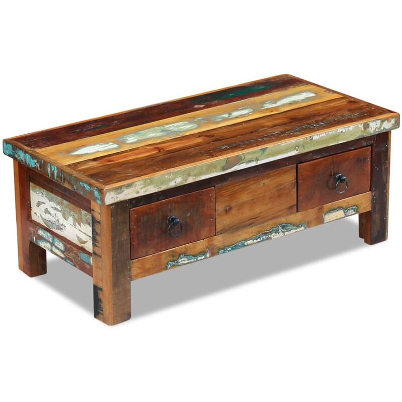 

Mesa de centro con cajones madera maciza reciclada 90x45x35 cm