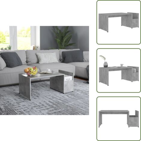 Mesa de centro con compartimento lateral - vidaXL Mesa de centro madera contrachapada gris hormigón 90x45x35 cm -