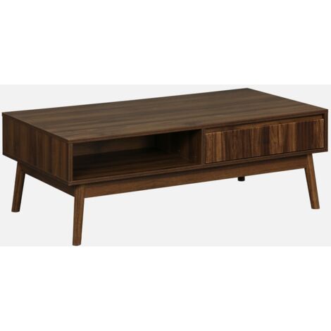 Mesa de centro con decoración de madera, 1 cajón