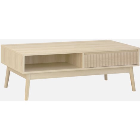 SWEEEK Mesa de centro con decoración de madera, 1 cajón