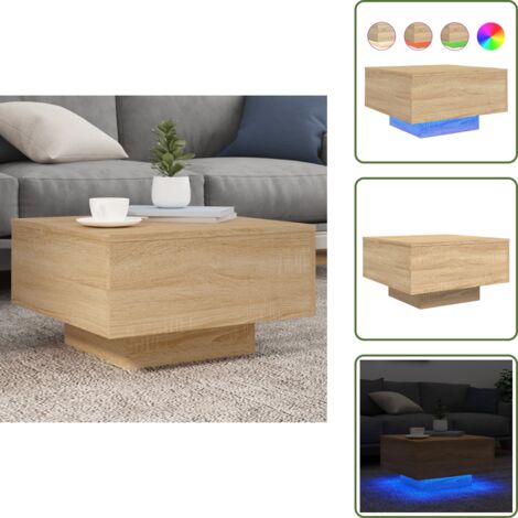 Mesa de centro con diseño versátil - vidaXL Mesa de centro con luces LED roble Sonoma 55x55x31 cm - Mesa de centro de madera