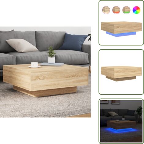 Mesa de centro con diseño versátil - vidaXL Mesa de centro con luces LED roble Sonoma 80x80x31 cm - Mesa de centro de madera