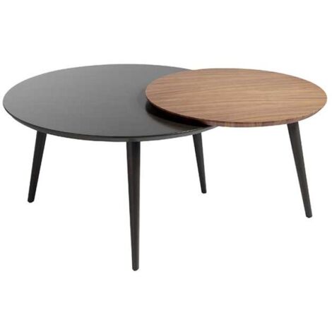 Mesa de centro con dos cuerpos circulares en nogal y gris mate Helena, 80/59.5 x 41/43.5 cm (diámetro x alto)