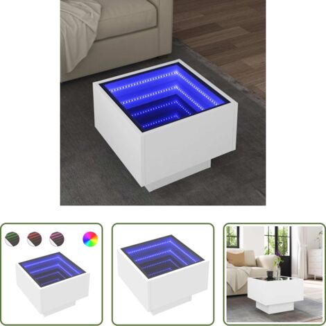 Mesa de centro con espejo -  Mesa auxiliar con luz LED madera ingeniería blanco 40x40x30 cm