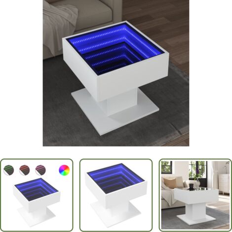 Mesa de centro con espejo -  Mesa de centro con luz LED madera ingeniería blanca 50x50x45 cm