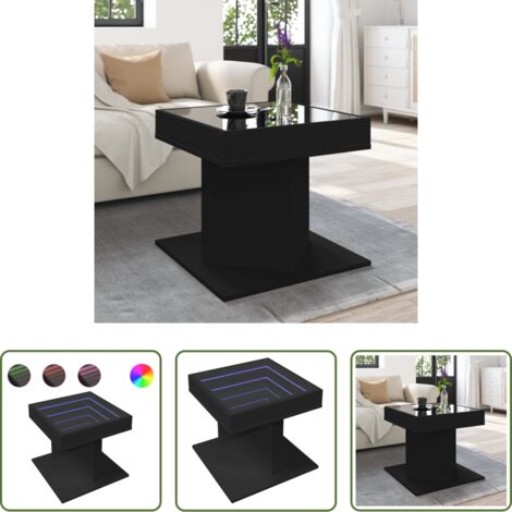 Mesa de centro con espejo -  Mesa de centro con luz LED madera ingeniería negra 50x50x45 cm