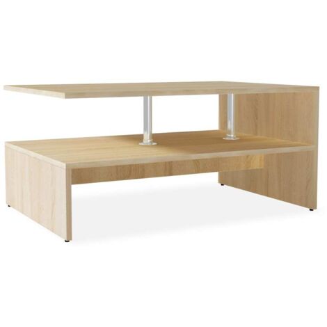 Mesa de centro con estante, diseño moderno y contemporáneo, 90 x 59 x 42 cm, madera de ingeniería color roble y acero DEC038228
