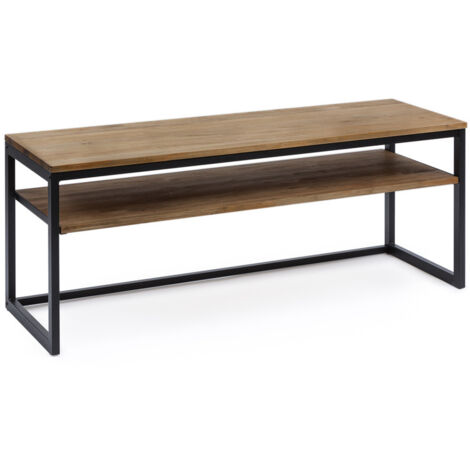 Mesa de Centro con estante iCub Three 120x40x45 cm Negro Madera maciza de pino acabado envejecido.