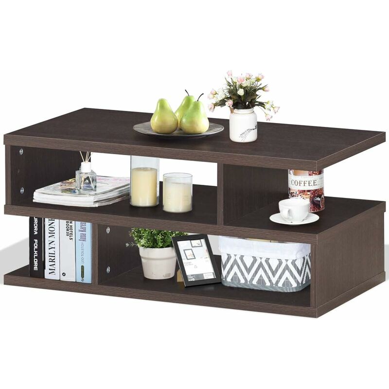 

Mesa de Centro con Estante Mesita Auxiliar de Madera Mesilla de Té Mesa Baja Mueble para Salón 80x39,5x36cm