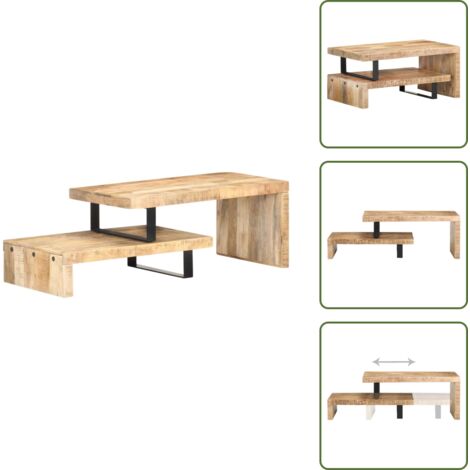 Mesa de centro con estante - vidaXL Juego de mesas de centro 2 unidades madera maciza de mango - Mesa de centro de madera maciza