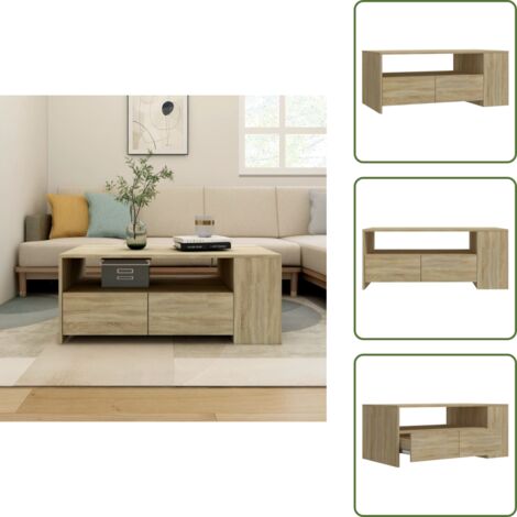 Mesa de centro con estanterías - vidaXL Mesa de centro madera de ingeniería roble Sonoma 102x55x42 cm - Mesa de centro con cajones