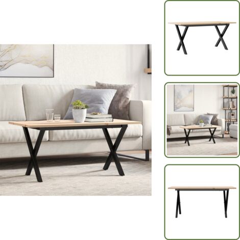 Mesa de centro con estructura en X - vidaXL Mesa de centro marco X madera maciza pino y acero 90x40x35 cm -