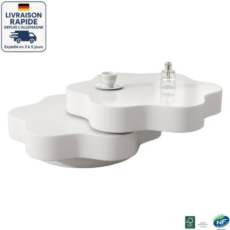 Mesa de centro con forma de flor - El escritorio puede girar 360° - 74,8 x 67,5 x 31 cm - Aspecto blanco sencillo y contorno floral