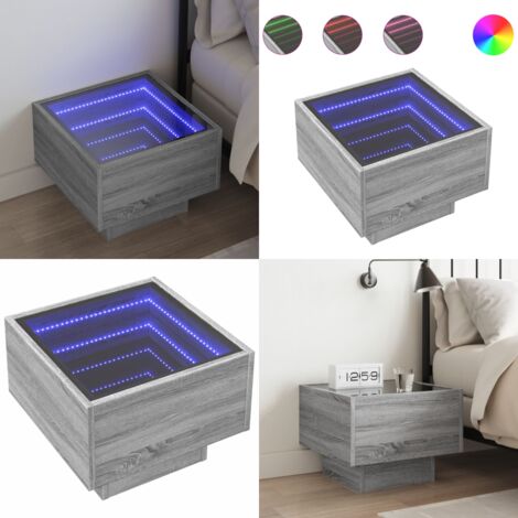Mesa de centro con Infinity LED gris Sonoma 40x40x30 cm - Mesa de noche con espejo - Luz LED RGB