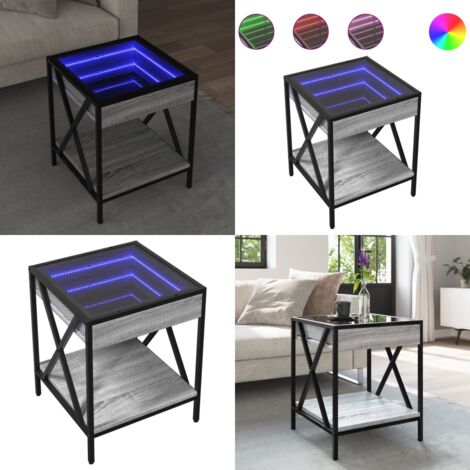 Mesa de centro con Infinity LED gris Sonoma 40x40x49 cm - Luces LED RGB - Mesa de salón