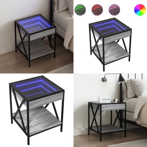 Mesa de centro con Infinity LED gris Sonoma 40x40x49 cm - Mesa de noche con espejo - Mesa con luces RGB