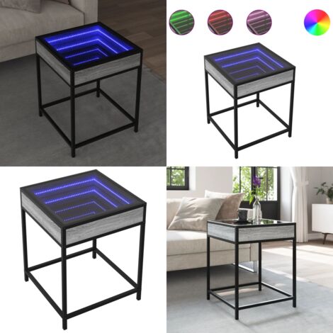 Mesa de centro con Infinity LED gris Sonoma 40x40x51 cm - Luz LED RGB - Mesa de salón