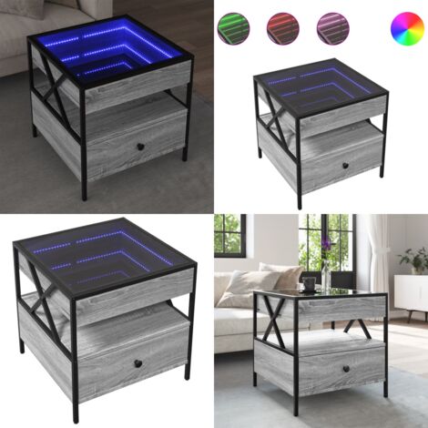 Mesa de centro con Infinity LED gris Sonoma 50x50x51 cm - Luces LED RGB - Mesa de salón
