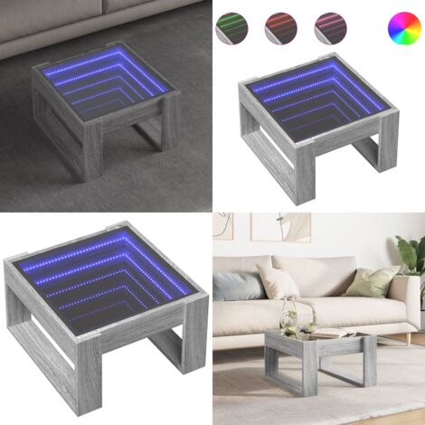 Mesa de centro con Infinity LED gris Sonoma 50x53x30 cm - Luces LED RGB - Mesa de salón con espejo
